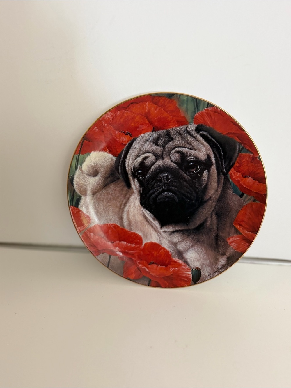 Danbury Mint Poppy Love Simon Mendez Pug LE Porcelain Collector Plate 8"